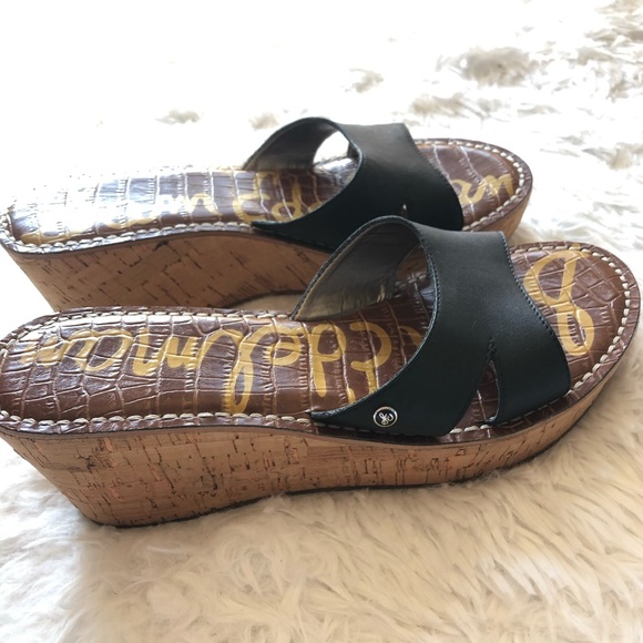 Sam Edelman Reid Sandals Black Wedge Slip On 7.5M - Picture 4 of 8